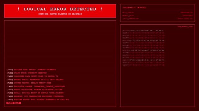 Logical Error Detected Software Crash Runtime Exception System Failure Animation.
