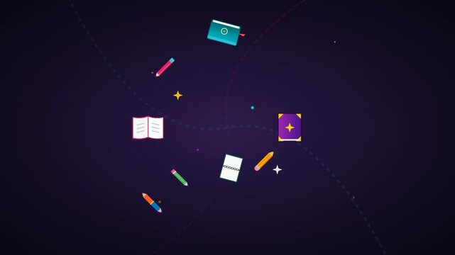 Colorful Pencil and Notebook Illustration on Dark Background.
