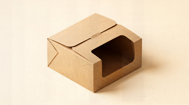 Empty open kraft snack box mockup on a light background, packaging design