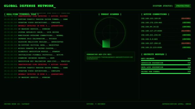 Global Defense Network Firewall Protection Threat Scanner System Animation.