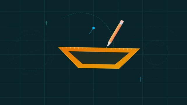 Minimalist Illustration of a Bowl with a Wooden Stick on a Dark Grid Background.