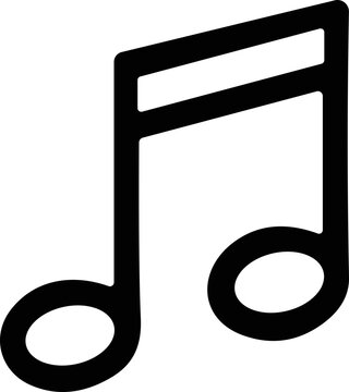 Black eighth note symbol on white background, music icon, simple design