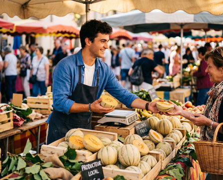 vente de melon sur un march&eacute;