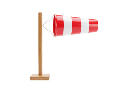 Red and white windsock indicator on transparent background