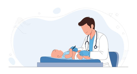 Fototapeta premium Doctor examining a baby during a medical check-up, vector illustration, pediatric care concept