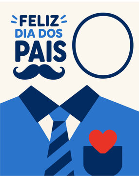 Template Edit&aacute;vel de Dia dos Pais com Moldura para Foto, Gravata, Bigode e Camisa Vetorial
