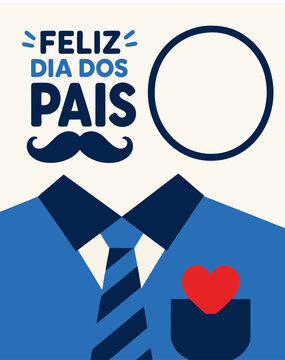 Template Edit&aacute;vel de Dia dos Pais com Moldura para Foto, Gravata, Bigode e Camisa Vetorial