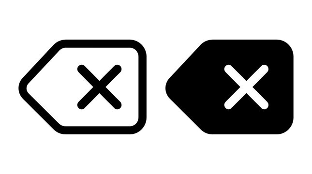 Black backspace delete keyboard key icons in outline and solid style on white background, perfect for user interface design, mobile application development and website navigation