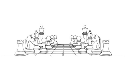 Chess Game Strategy Concept - Black and White Line Art Illustration © Zeyi