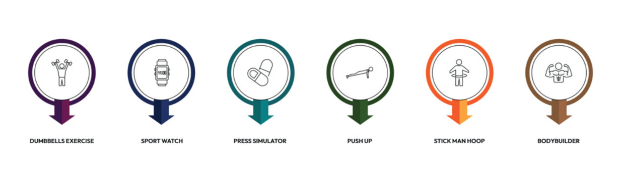 gym outline icon set. dumbbells exercise, sport watch, push up, bodybuilder and more. linear vector collection. editable stroke