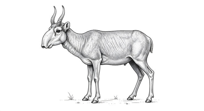 Detailed vintage engraving illustration of a Saiga antelope in profile