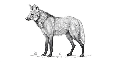 Fototapeta premium Vintage engraving illustration of a Maned Wolf standing