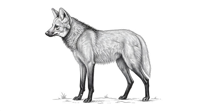 Vintage engraving illustration of a Maned Wolf standing