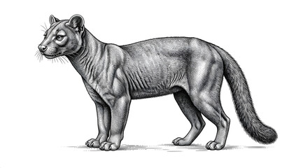 Fototapeta premium Detailed vintage engraving illustration of a fossa standing