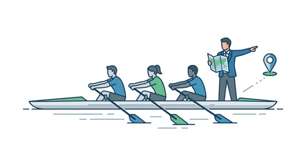 Business leadership and teamwork concept showing a rowing team © Egi