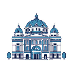 Large white building with blue domes and trees outside © MDMOSTAFIZARRAHMAN