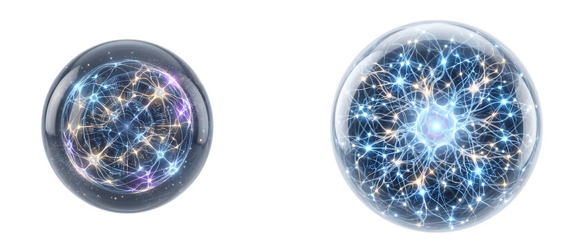 Two glowing blue and purple orbs with vibrant electric-like patterns on a transparent background