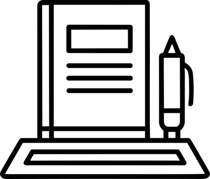Minimalist notebook and pen icon. Simple line art design for stationery or writing concepts.