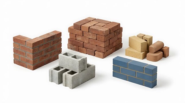 Various types of bricks and blocks.