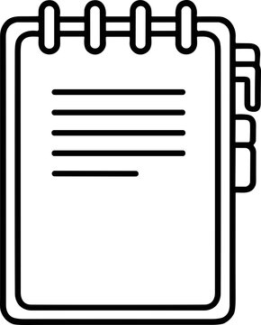 Simple line drawing of a notepad with written lines and tabs