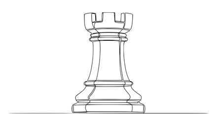 Single Line Drawing of a Chess Rook Piece on White Background © Atu