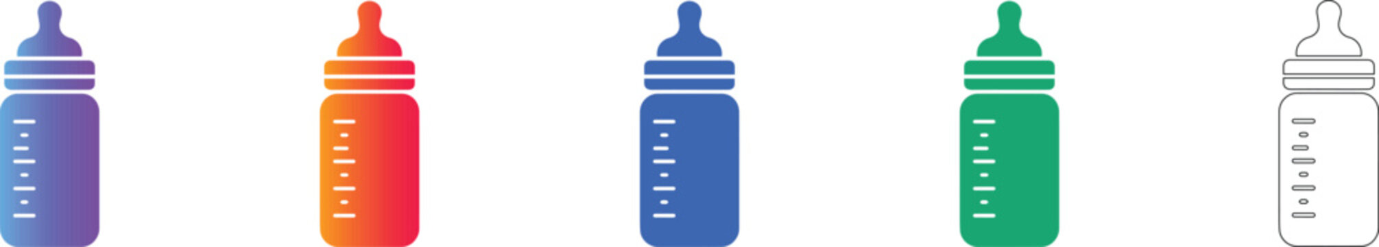 Baby Feeding Bottle Icon Set