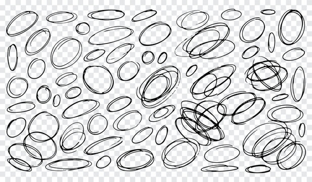 Collection of hand drawn scribble circles and oval shapes in various styles with scribble handdrawn elements illustration creative abstract selection emphasis collection decorative