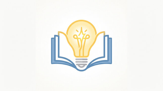 Open book with glowing light bulb symbolizing knowledge and new ideas
