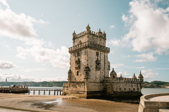 Belem Tower on the Tagus River, Lisbon, Portugal. Summer vacation and tourism concept