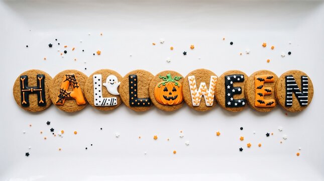 Halloween cookies spelling out festive word spooky treat concept