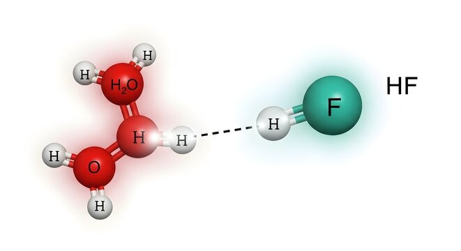 Molecular structure of hydrogen fluoride interacting with organic compound
