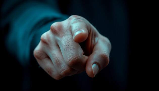 Dramatic POV Shot of a Hand Pointing Forward Against a Dark Moody Background