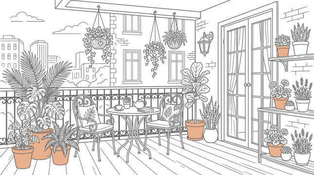 sketch of a house with flowers