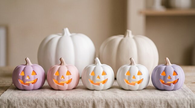 Pastel halloween pumpkins soft autumn decor for festive seasonal displays
