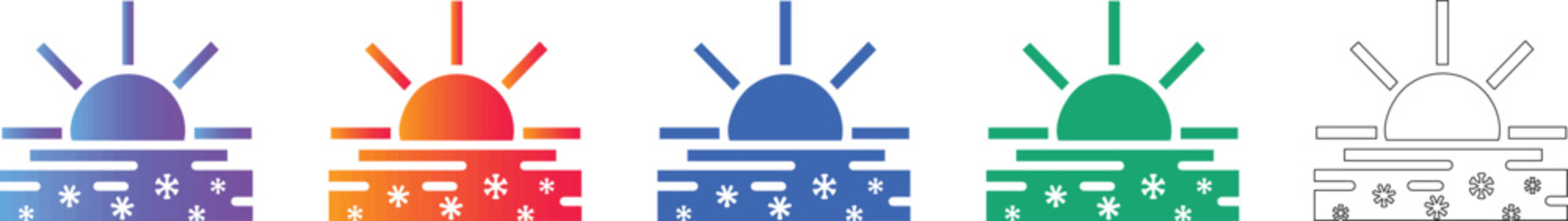 Weather Icon Set for Snowy Sunset Conditions