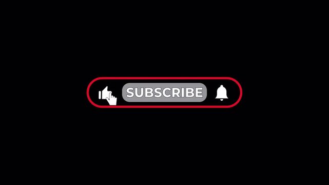 Animated Subscribe Button Click with Like and Notification Bell Interaction Overlay on Transparent Background