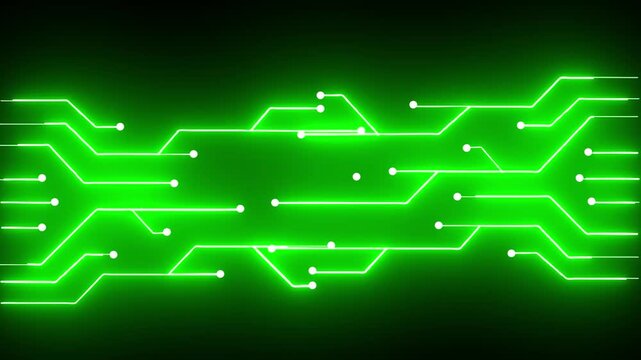 Animated Glowing neon circuit animation on black background. 4k motion graphic video.