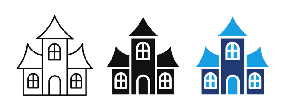 Haunted House Halloween Icon, Spooky Ghost Mansion, Horror Castle, Haunted Home Vector, Scary House Silhouette, Halloween Building Clipart