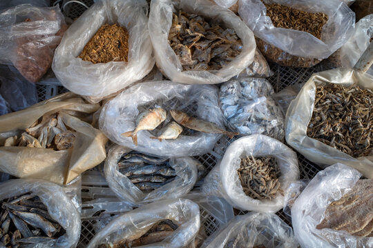 Ikan asin, salted fish  at traditional market in Yogyakarta, Indonesia