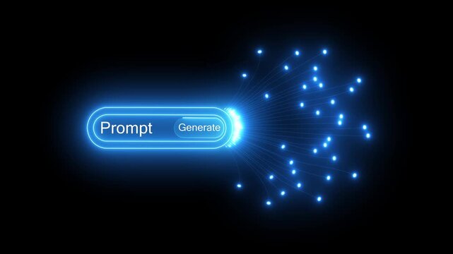The prompt and generate buttons symbolize the process of artificial intelligence creating and producing new content and ideas, Motion graphics of AI concept.4k videeo animation.