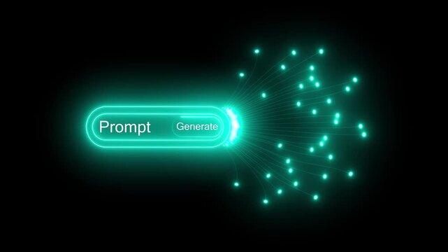 The prompt and generate buttons symbolize the process of artificial intelligence creating and producing new content and ideas, Motion graphics of AI concept.4k videeo animation.