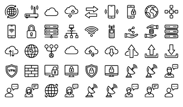 Technology Network Line Icon Pack &ndash; Minimal Connection & Broadband Symbols