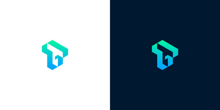 Abstract geometric letter T and G monogram logo design template with modern blue green gradient