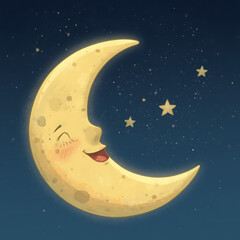 Naklejka premium a cute cartoon moon with closed eyes and stars in sky