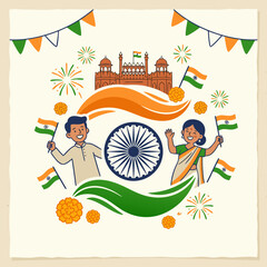 Fototapeta premium Independence Day, republic day banner with tri color 