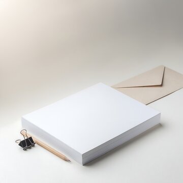 Minimalist Office Setup with Paper and Stationery.