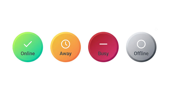 Four circular status indicator buttons in green, orange, red, and grey, representing online, away, busy, and offline user availability states