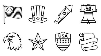Fototapeta premium American Patriotic Symbols Collection Including Flag Eagle and Liberty Bell