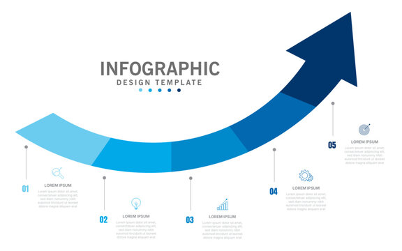 Modern Business Growth Arrow Infographic Template with Five Step Process Timeline and Upward Success Design