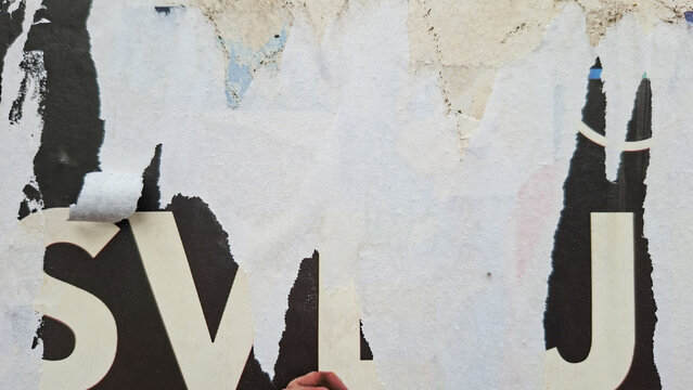 Old and weathered paper, torn and ripped street poster background, messy art collage